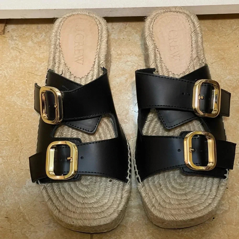 J.Crew Women's Platform Espadrille Leather Sandal -black - Size 8 Spain